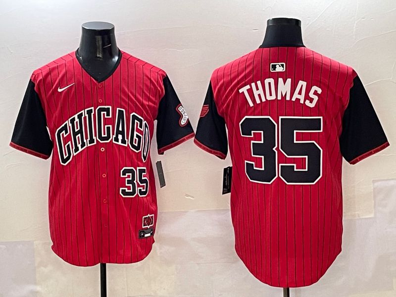 Men Chicago White Sox #35 Thomas Red Stripe Joint Name 2025 Nike MLB Jersey style 11